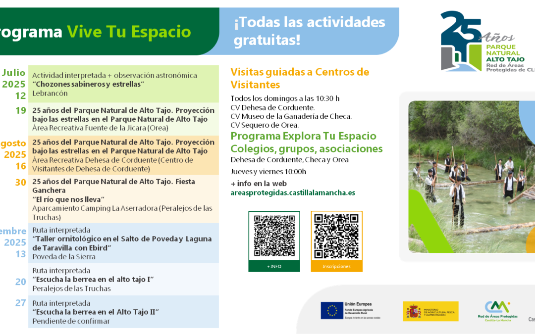 Actividades del programa VIVE TU ESPACIO de los parques naturales de Guadalajara Julio – Agosto – Sept 2025